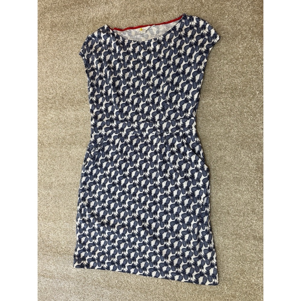Boden Women Navy Pineapple Print Shift Dress Size 8P Petite